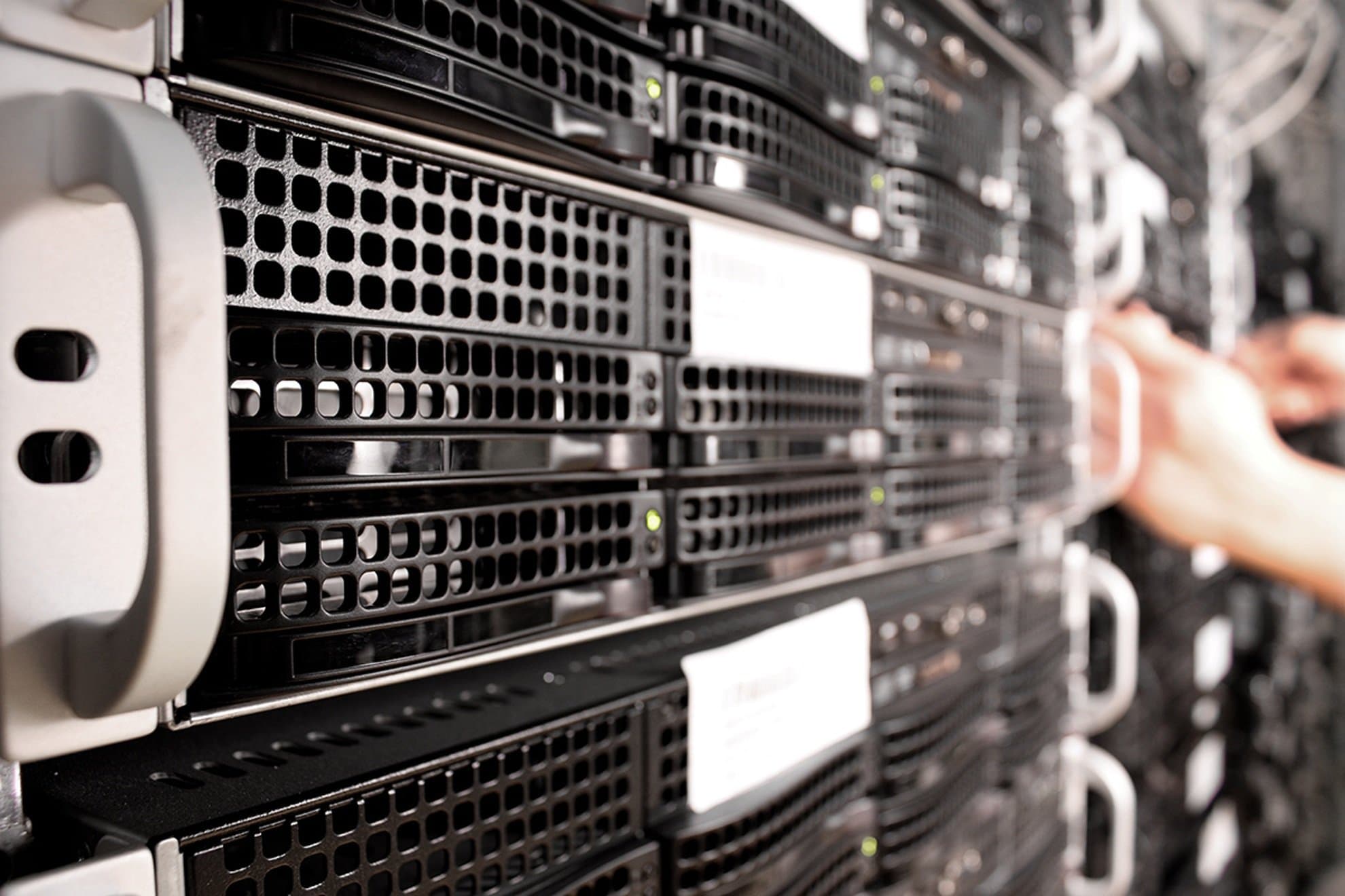 Close-up of server racks in a data centre